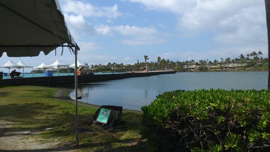 Lavaman finish line as seen from across a tide pool