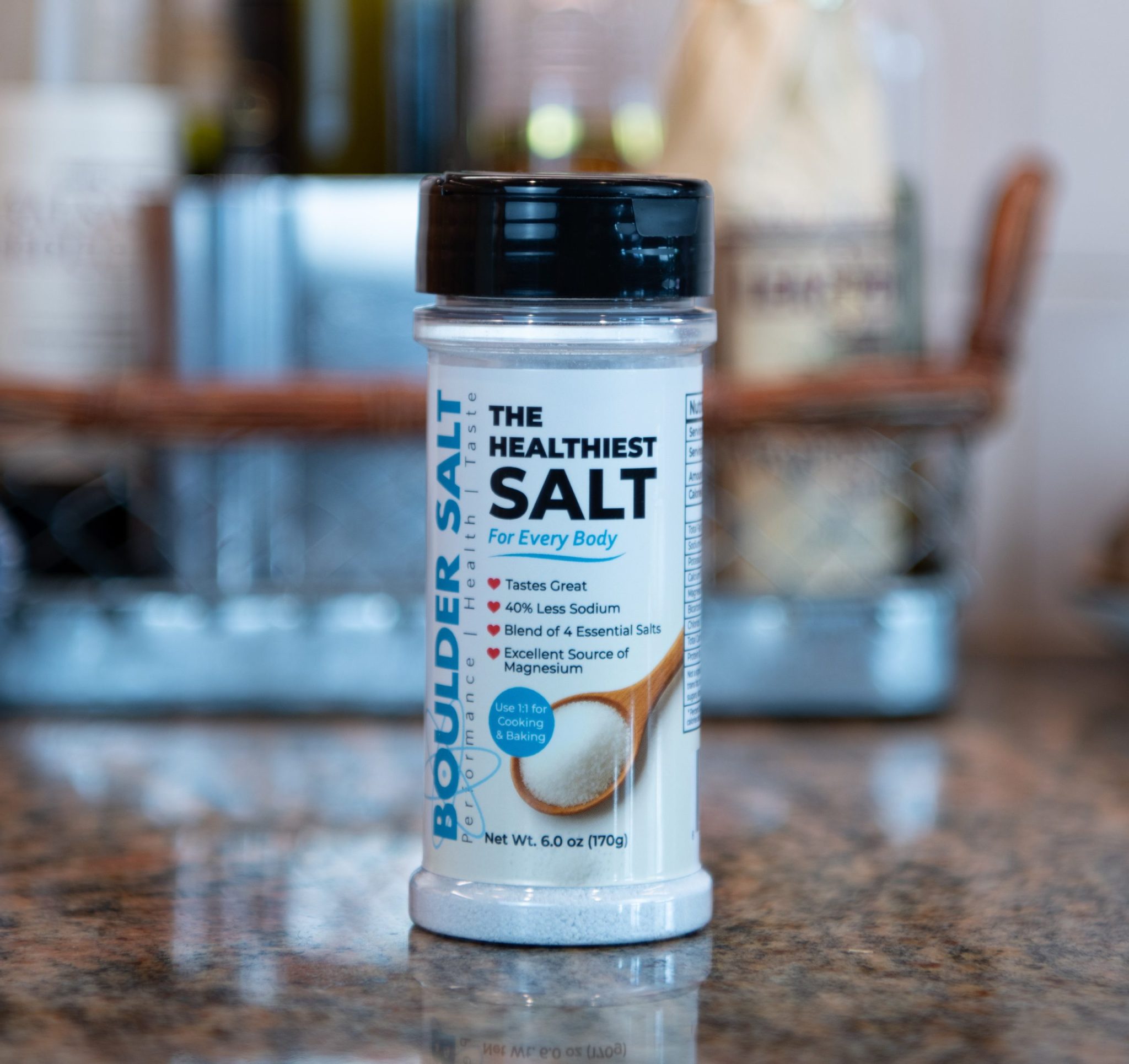 Kitchen Salt New: Refillable 6 oz Shaker | Low Sodium Boulder Salt