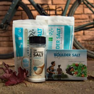 Full Boulder Salt Product Bundle featuring a balanced electrolyte profile with bulk bags, shakers, and portable packets.
