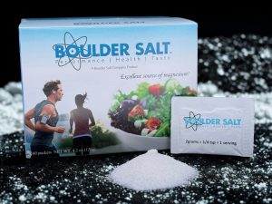 Picture of a box of boulder salt packets, great for electrolytes